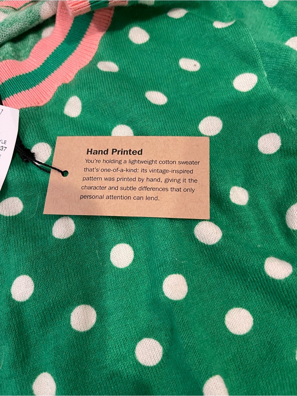 j crew mercantile factory green sweater polkadots pink trim nwt medium - Picture 3 of 8